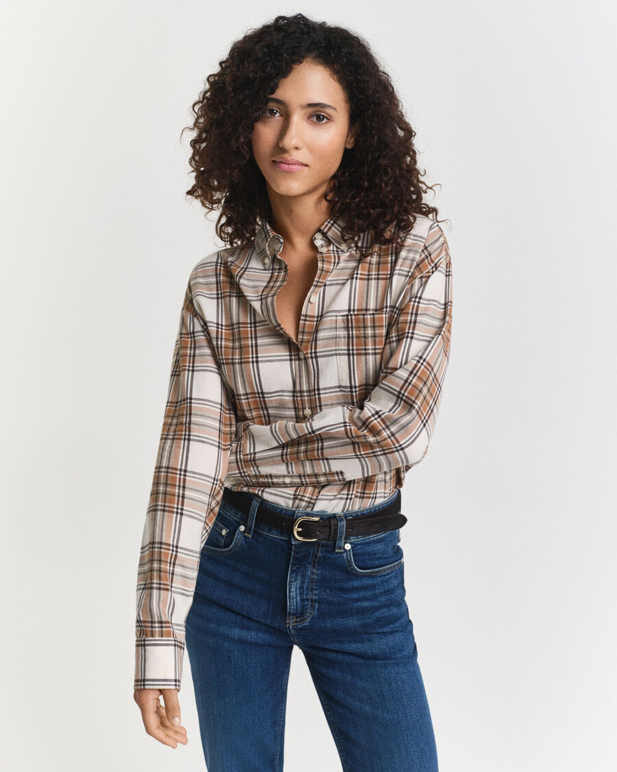 camicia in flanella a quadri dal taglio rilassato - crema