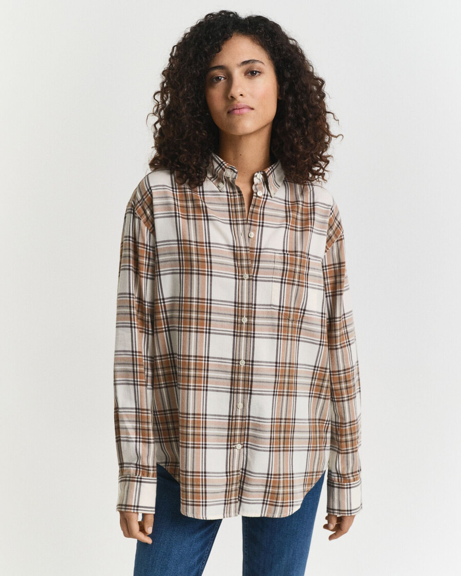 camicia in flanella a quadri dal taglio rilassato - crema