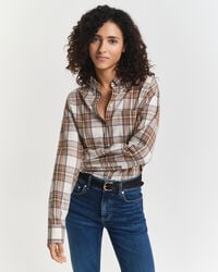 camicia in flanella a quadri dal taglio rilassato - crema