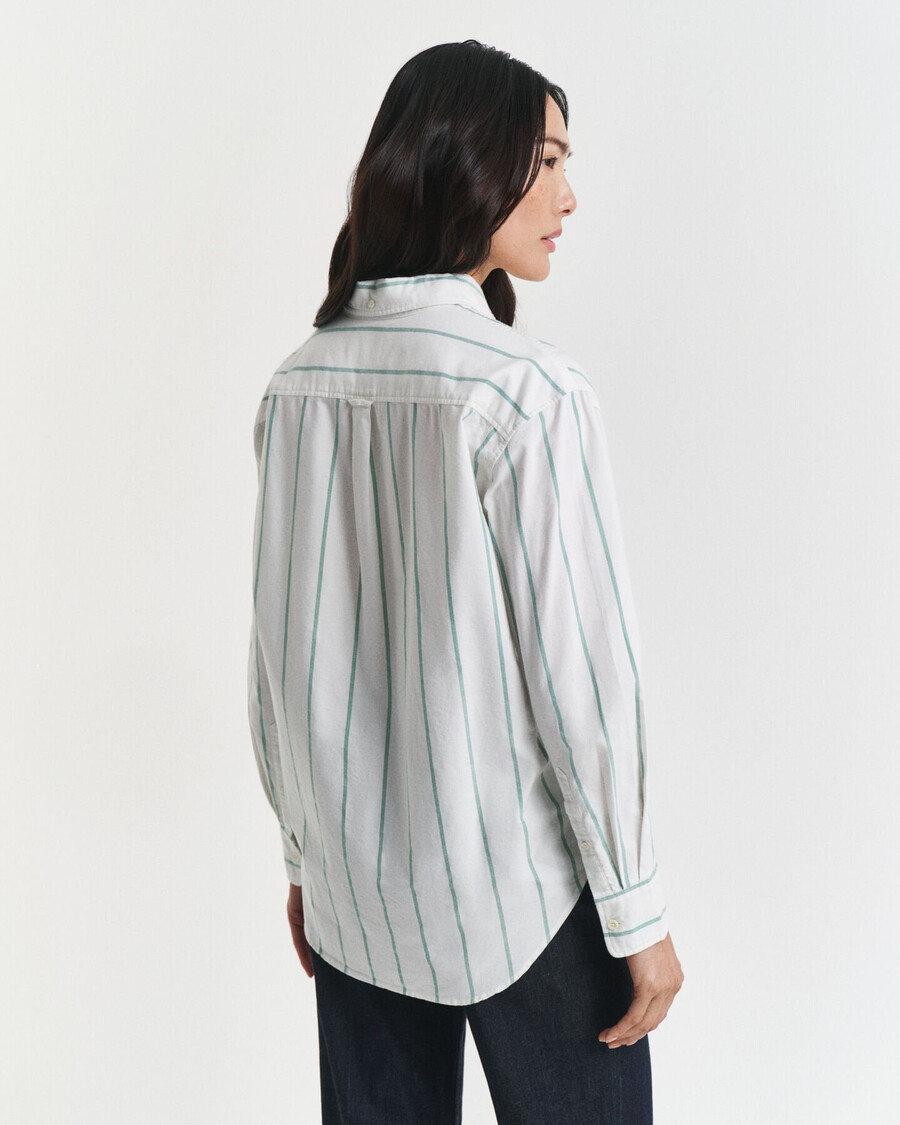 camicia oxford a righe classiche dal taglio rilassato - verde intenso