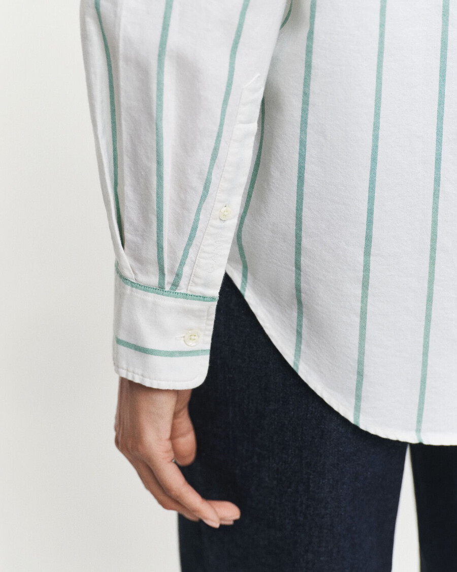 camicia oxford a righe classiche dal taglio rilassato - verde intenso