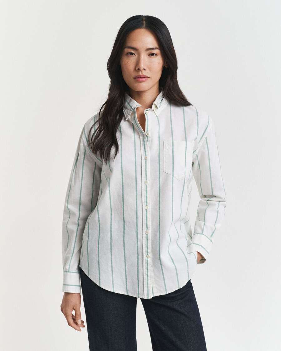 camicia oxford a righe classiche dal taglio rilassato - verde intenso