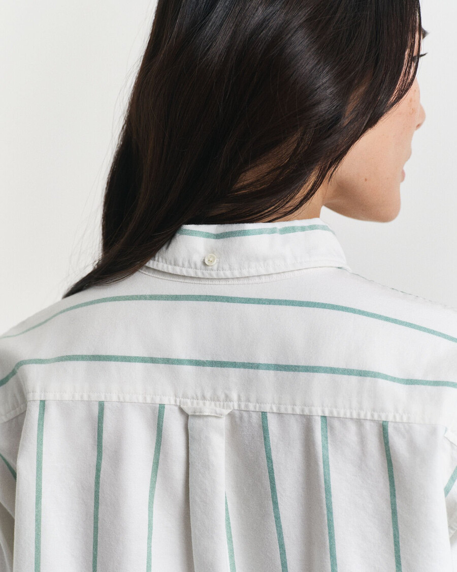 camicia oxford a righe classiche dal taglio rilassato - verde intenso