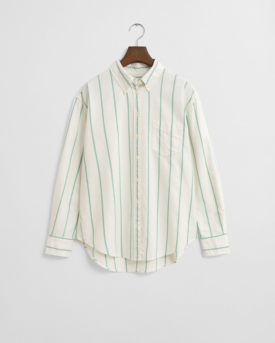 camicia oxford a righe classiche dal taglio rilassato - verde intenso