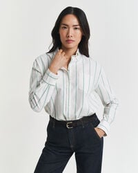 camicia oxford a righe classiche dal taglio rilassato - verde intenso