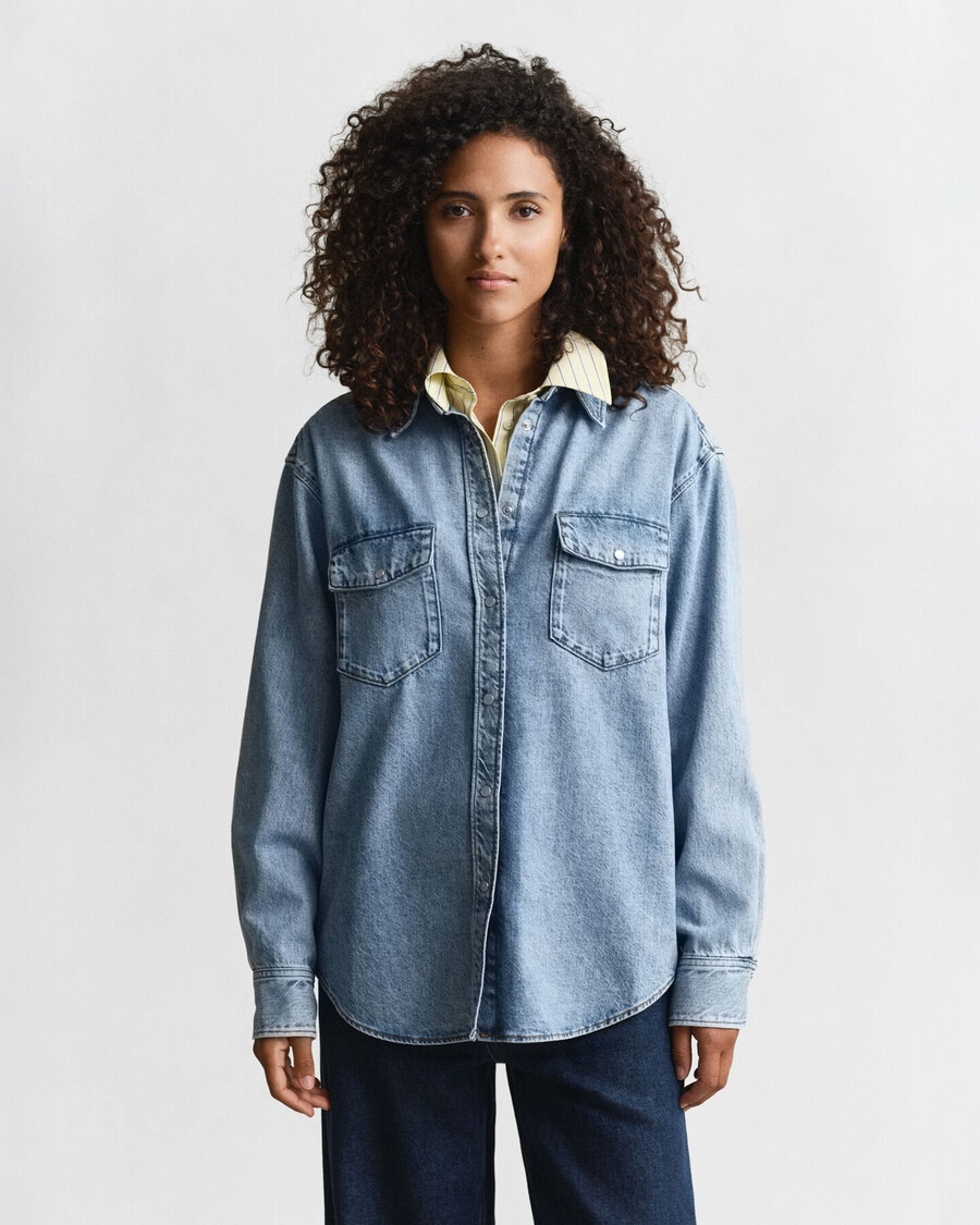 camicia in denim dal taglio rilassato - blu medio consumato