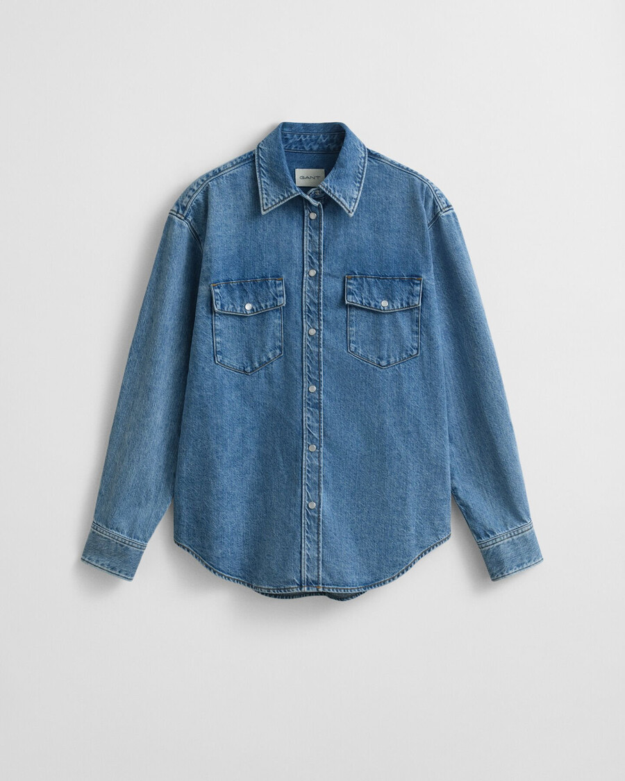 camicia in denim dal taglio rilassato - blu medio consumato