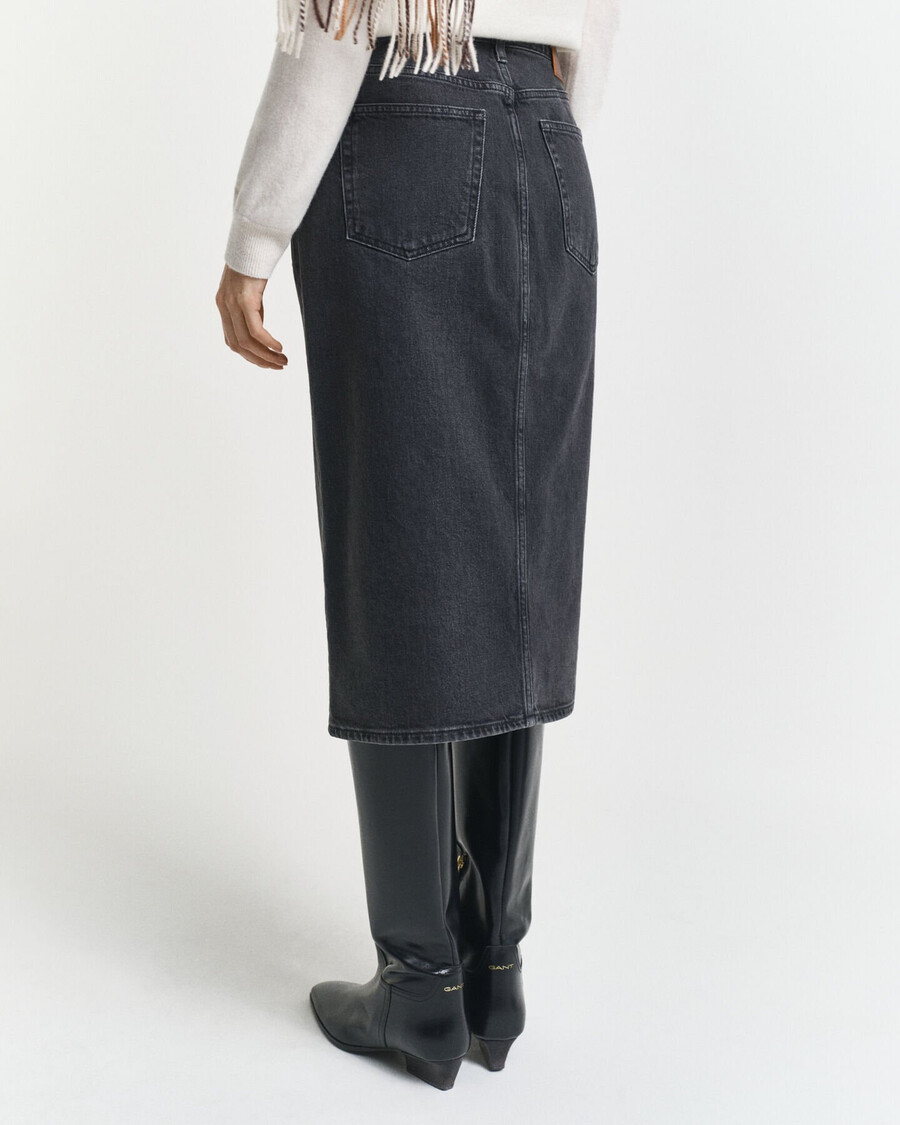 gonna midi in denim con bottoni - nera spezzata