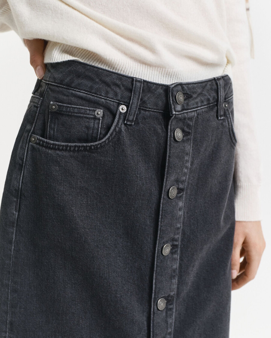 gonna midi in denim con bottoni - nera spezzata