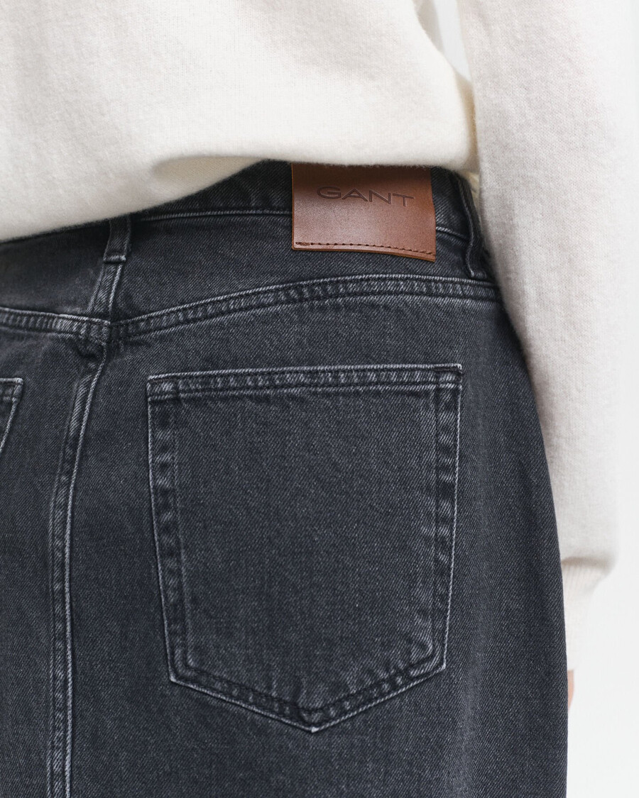 gonna midi in denim con bottoni - nera spezzata