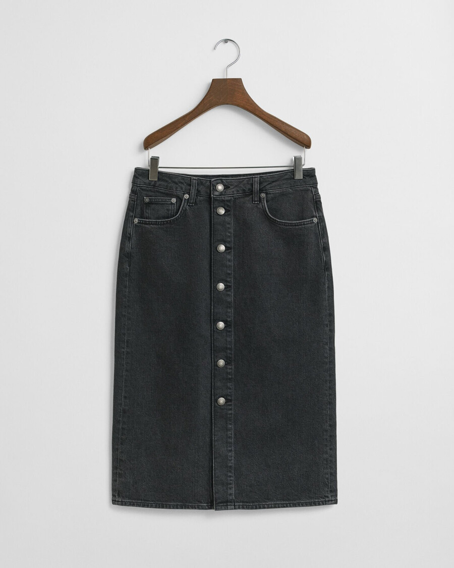 gonna midi in denim con bottoni - nera spezzata