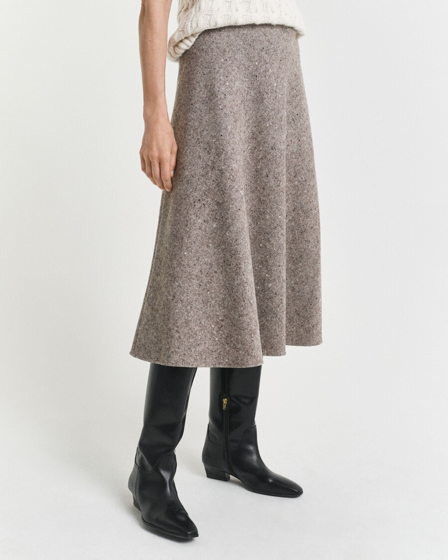 gonna midi svasata in lana - marrone scuro