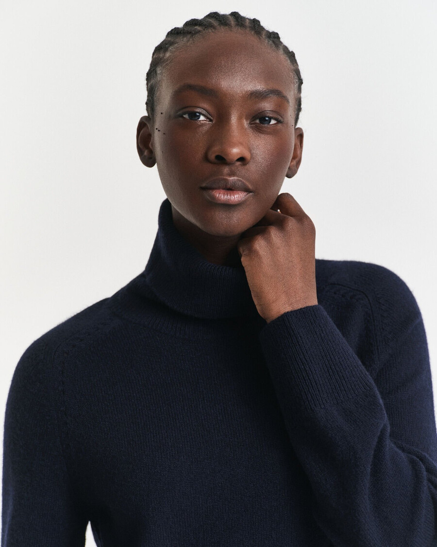 abito dolcevita con dettagli in maglia - blu sera