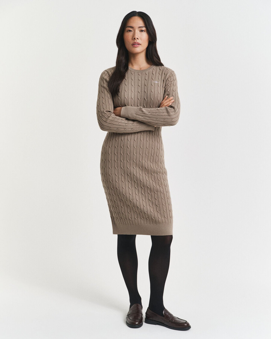 abito girocollo in maglia di cotone elasticizzato - beige talpa