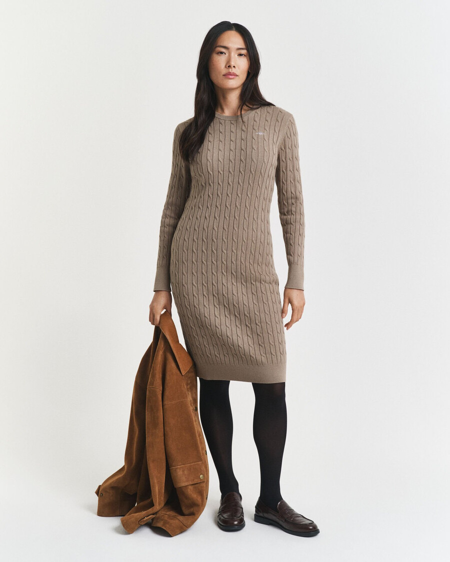 abito girocollo in maglia di cotone elasticizzato - beige talpa