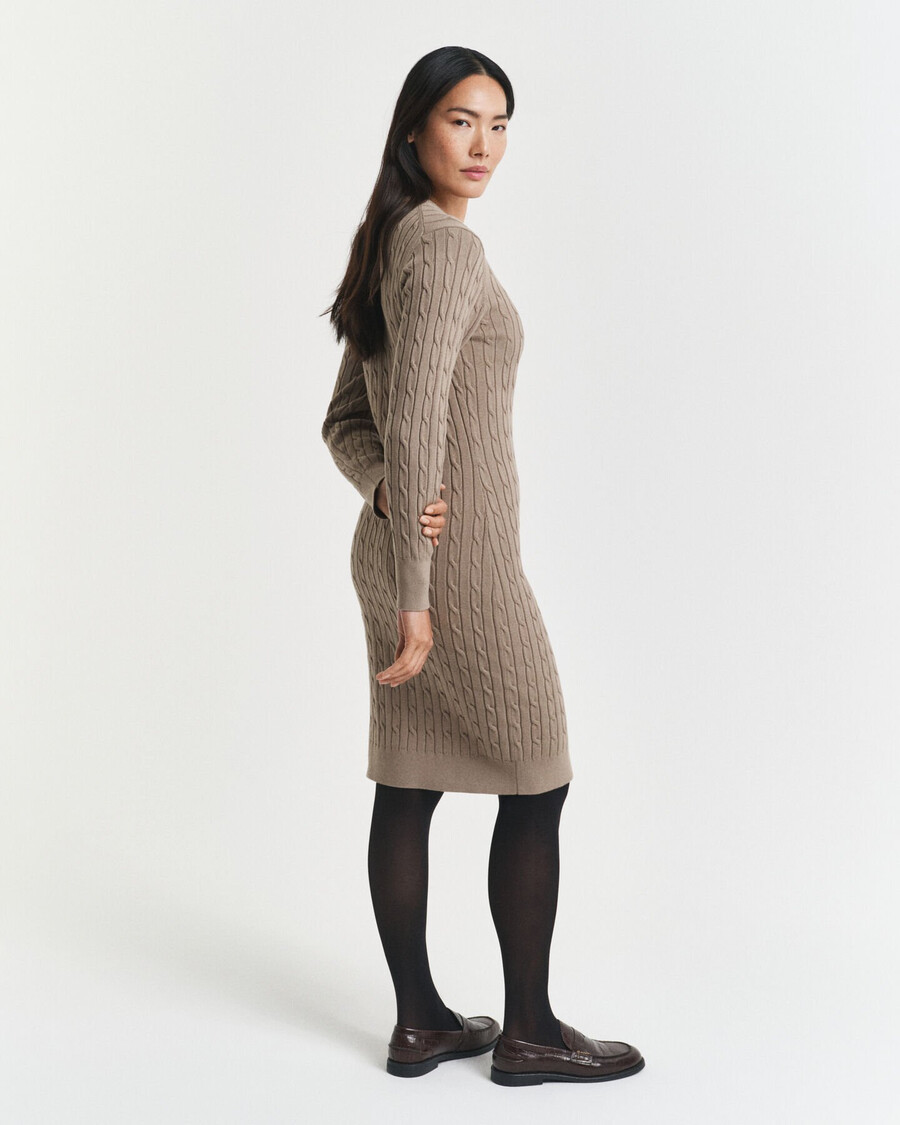 abito girocollo in maglia di cotone elasticizzato - beige talpa