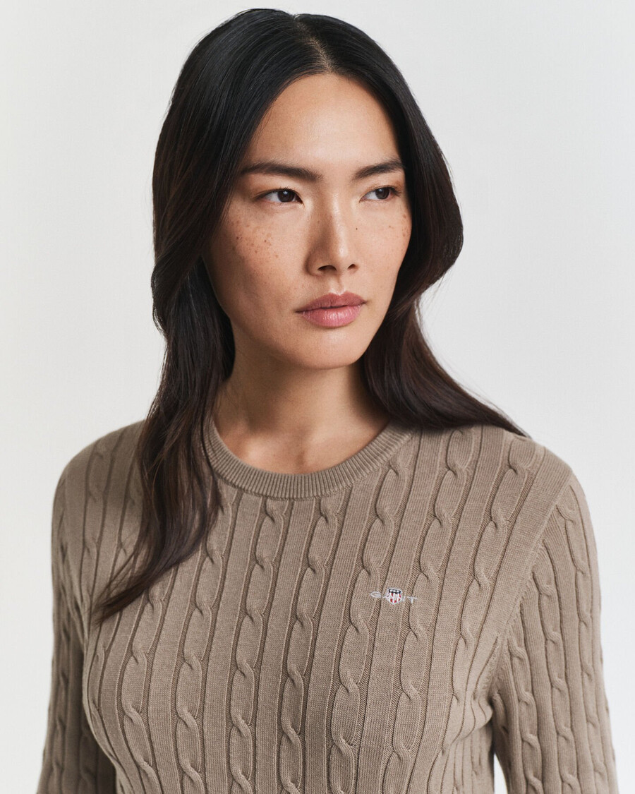 abito girocollo in maglia di cotone elasticizzato - beige talpa