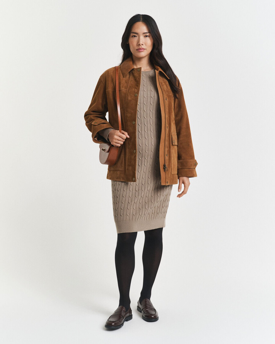 abito girocollo in maglia di cotone elasticizzato - beige talpa