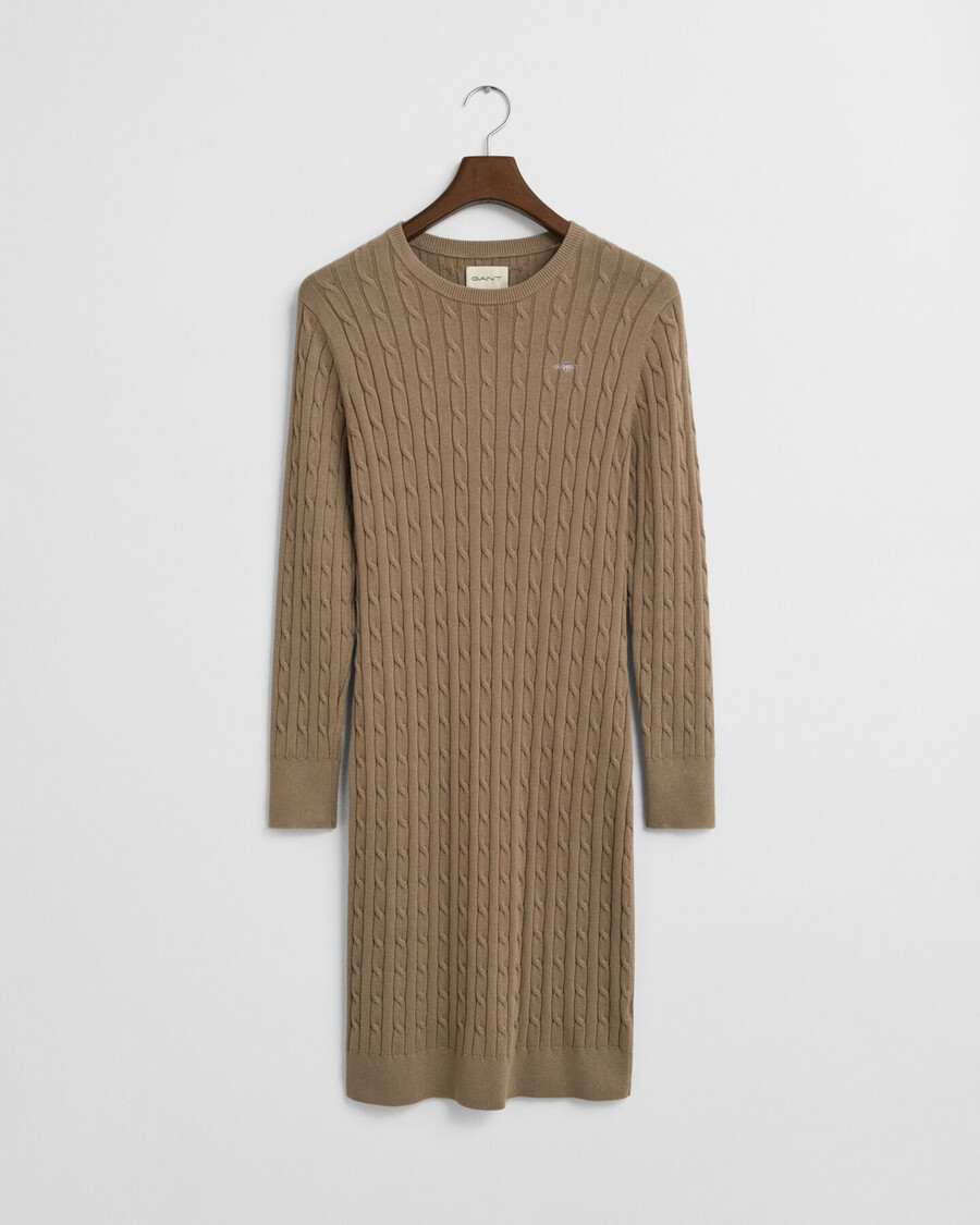 abito girocollo in maglia di cotone elasticizzato - beige talpa