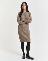 abito girocollo in maglia di cotone elasticizzato - beige talpa