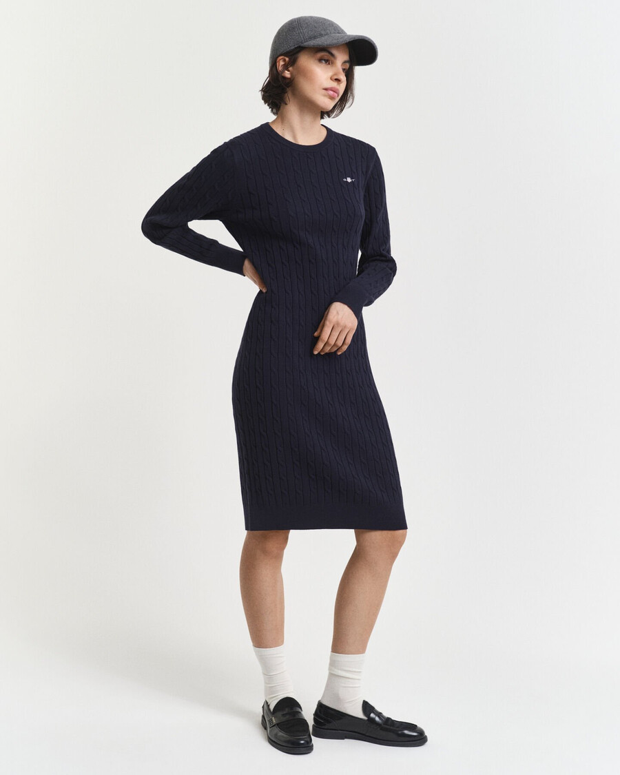 abito girocollo in maglia di cotone elasticizzato - blu sera