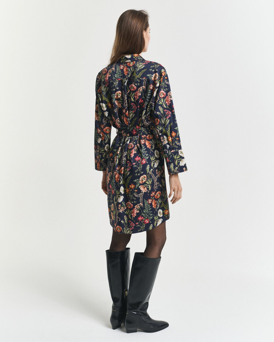abito camicia in viscosa con stampa floreale - blu sera