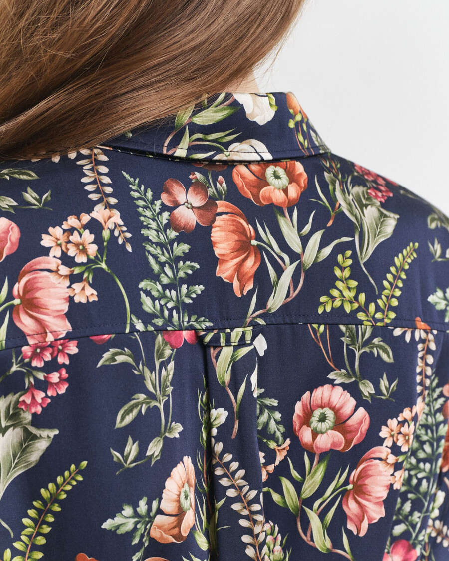 abito camicia in viscosa con stampa floreale - blu sera