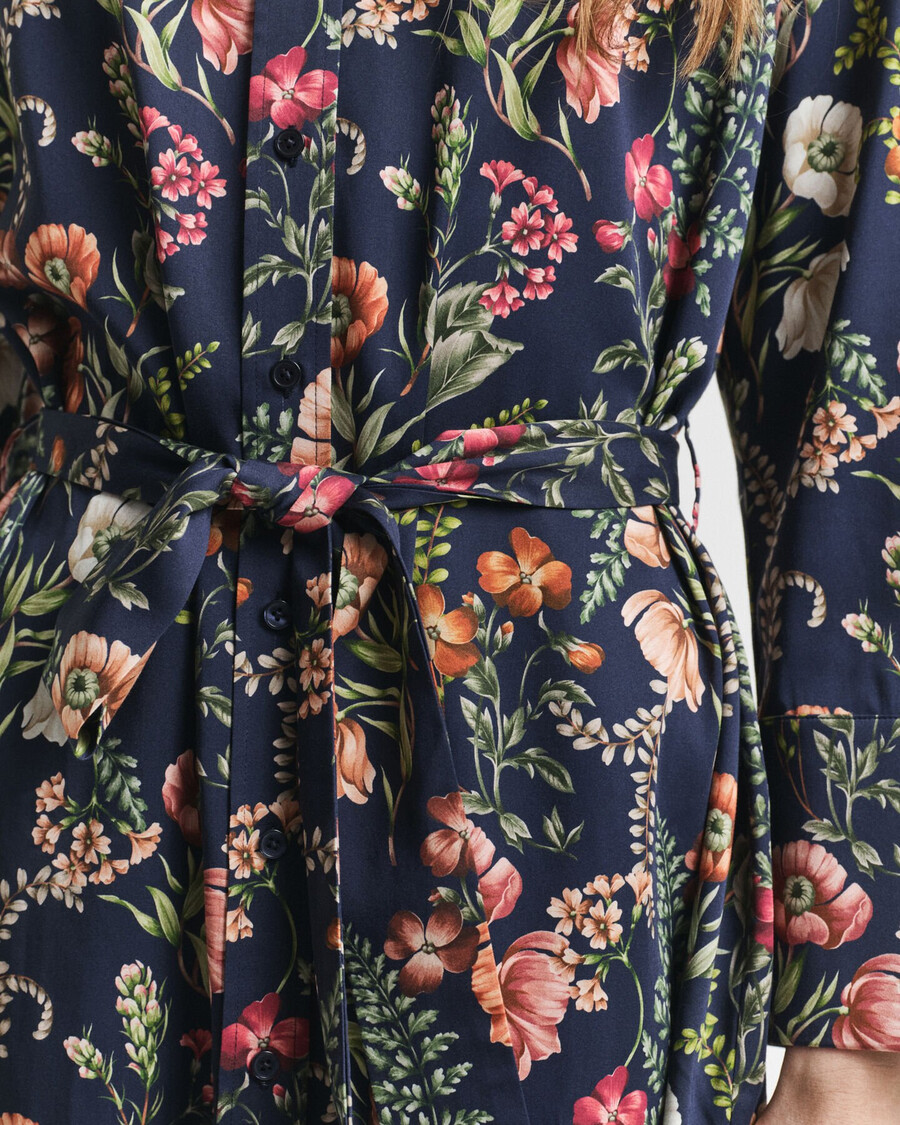 abito camicia in viscosa con stampa floreale - blu sera