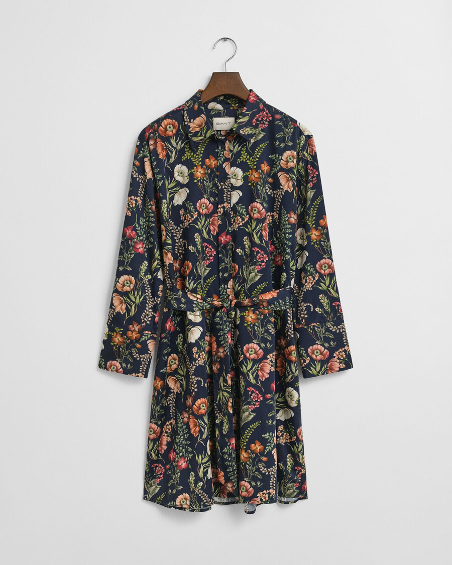 abito camicia in viscosa con stampa floreale - blu sera