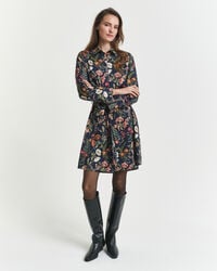 abito camicia in viscosa con stampa floreale - blu sera