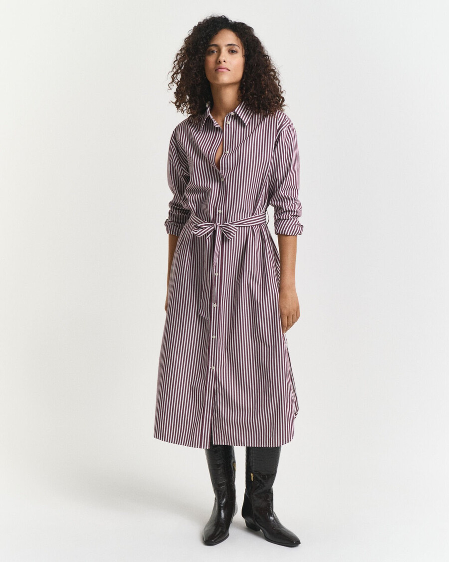 abito camicia classico in popeline con cintura - prugna vino