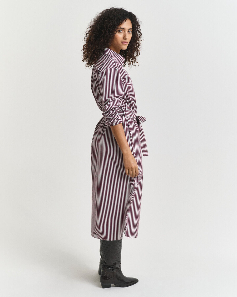 abito camicia classico in popeline con cintura - prugna vino