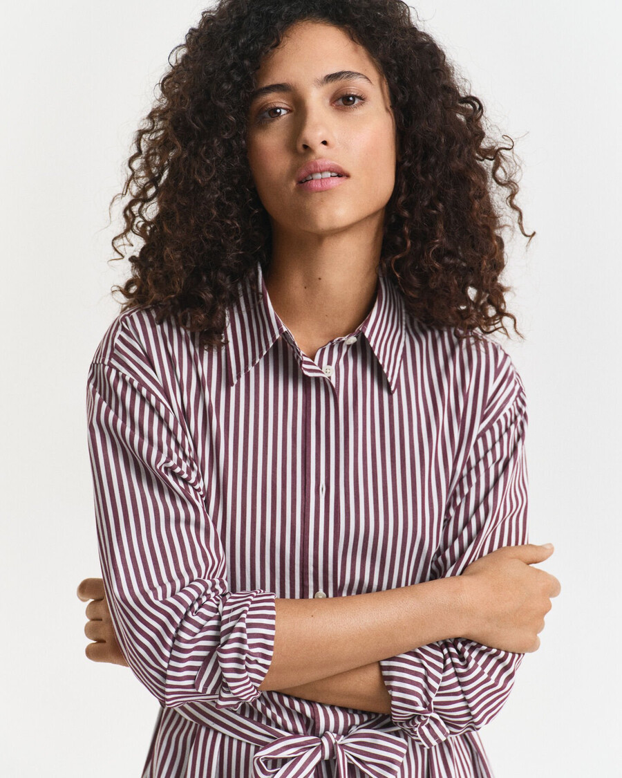 abito camicia classico in popeline con cintura - prugna vino
