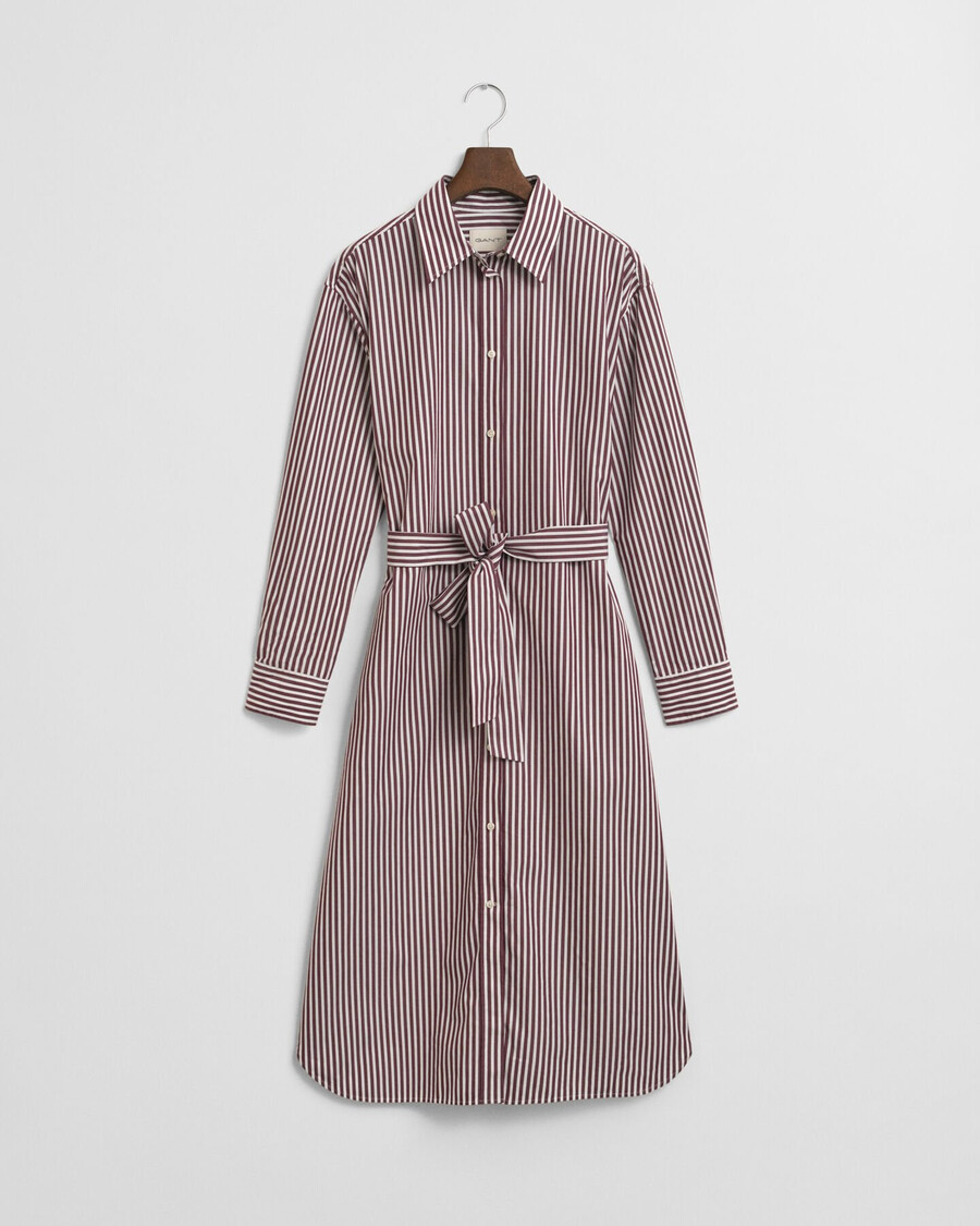 abito camicia classico in popeline con cintura - prugna vino