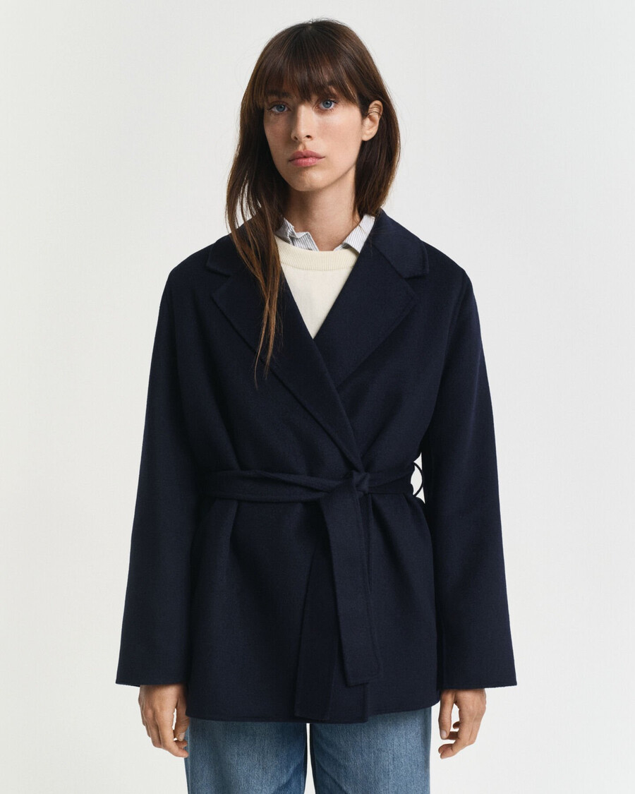 giacca con cintura cucita a mano - blu sera
