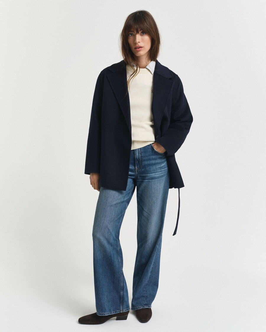 giacca con cintura cucita a mano - blu sera