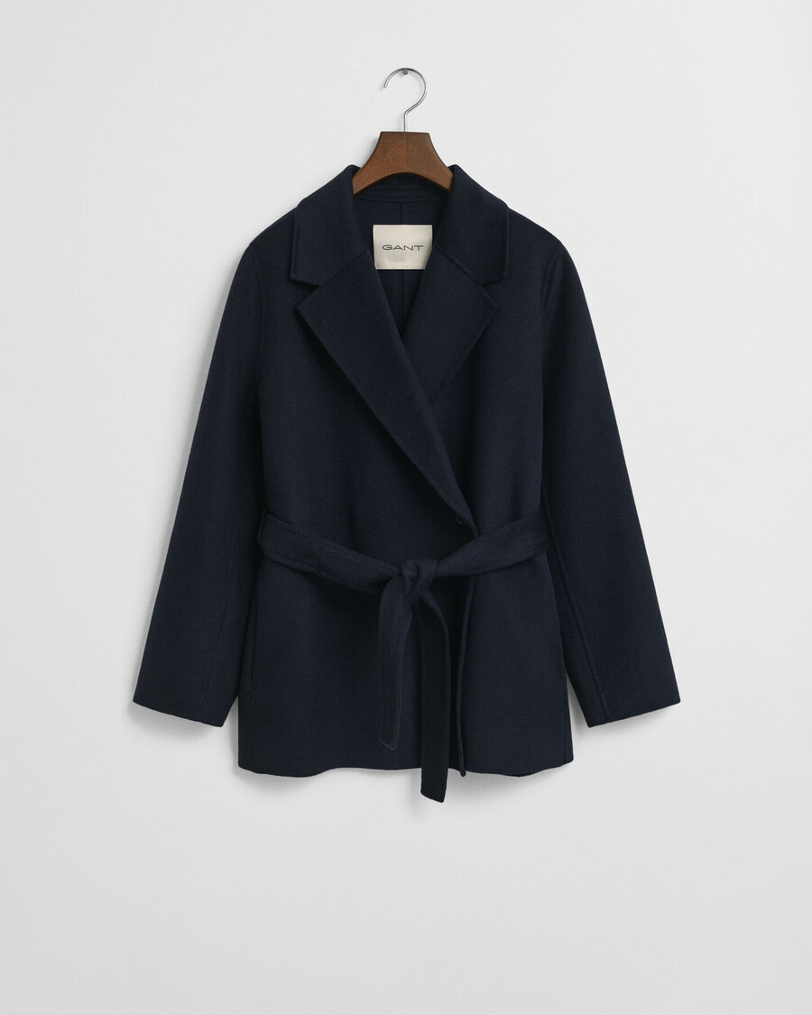giacca con cintura cucita a mano - blu sera