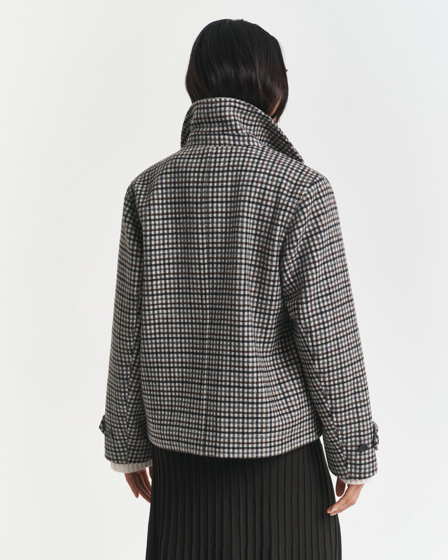 cappotto corto in misto lana a quadri - putty