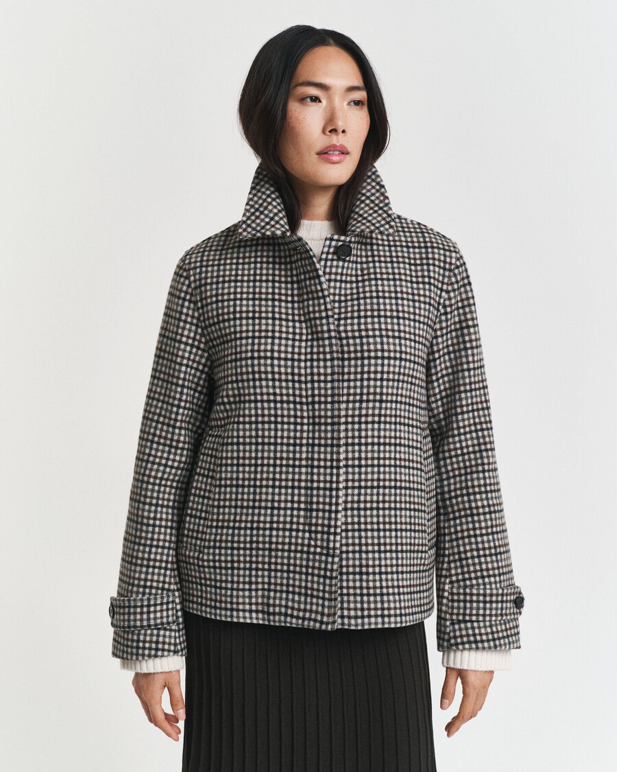 cappotto corto in misto lana a quadri - putty