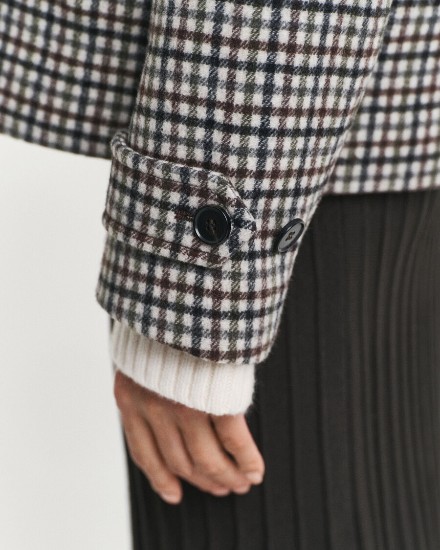 cappotto corto in misto lana a quadri - putty
