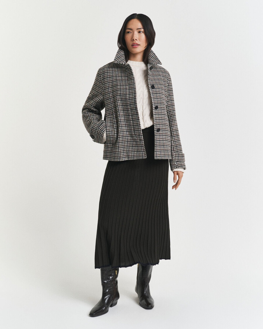 cappotto corto in misto lana a quadri - putty