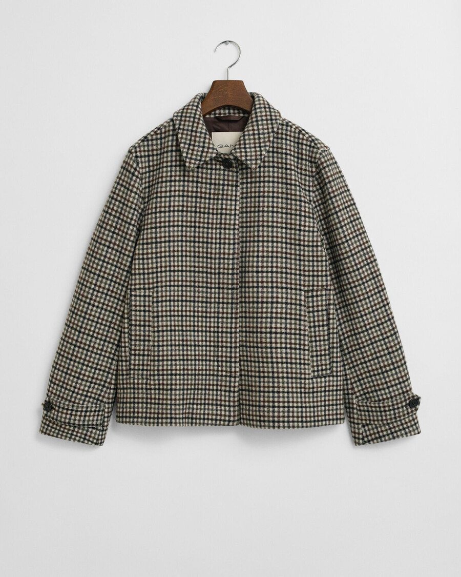 cappotto corto in misto lana a quadri - putty
