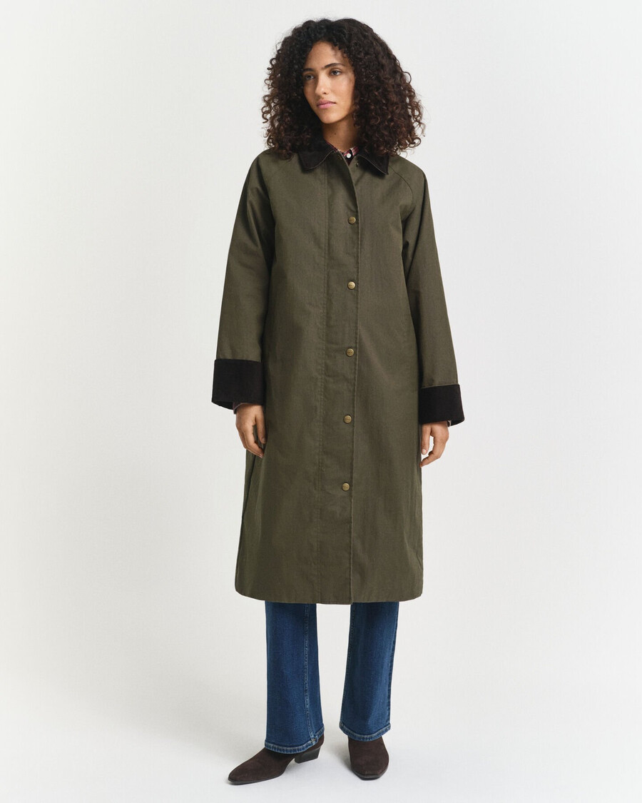 cappotto in cotone cerato - verde muschio scuro