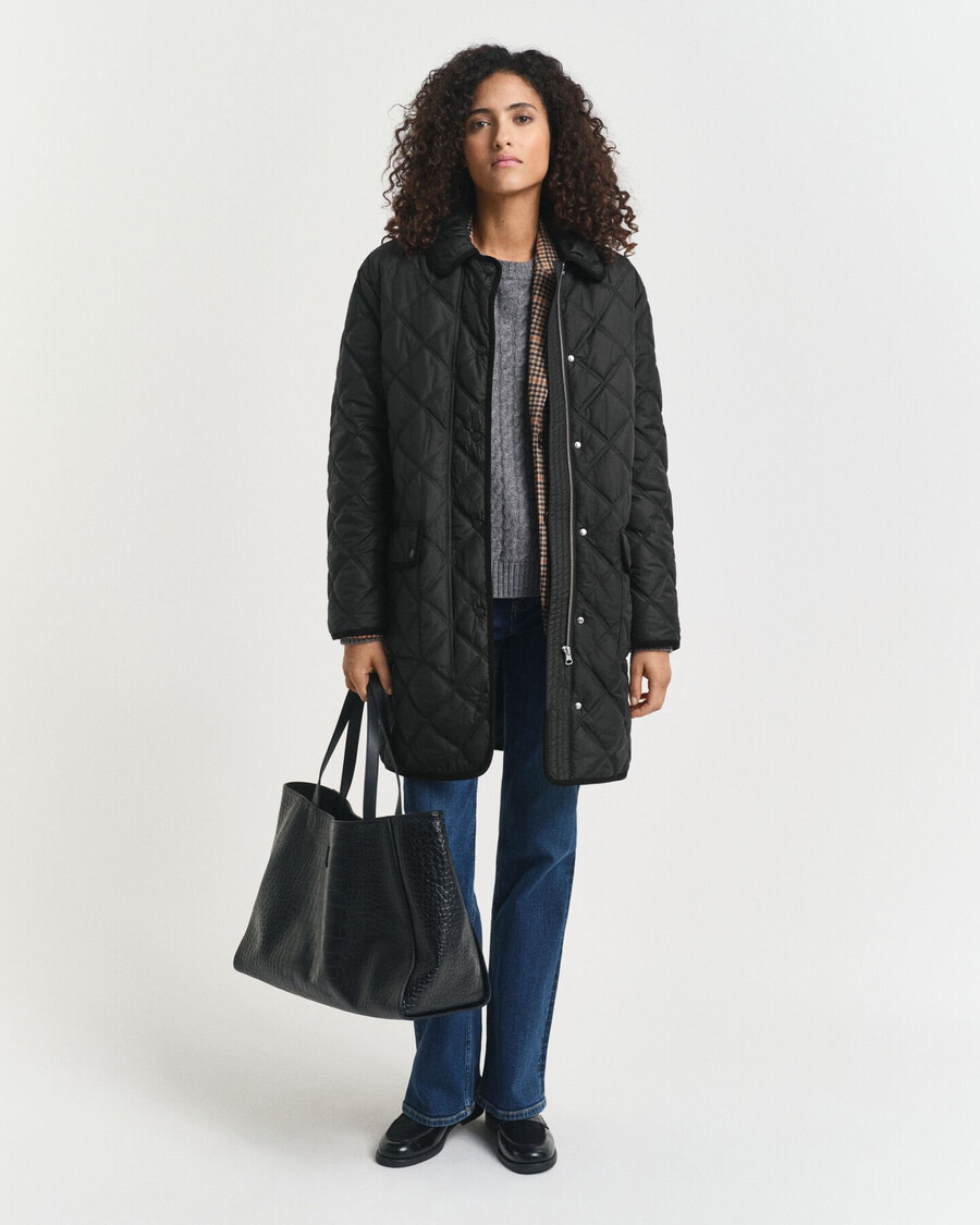 cappotto trapuntato con finiture in velluto a coste - nero