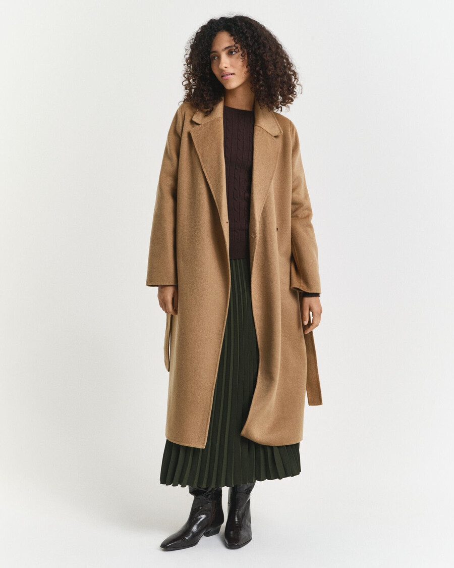 cappotto con cintura cucito a mano - cachi caldo