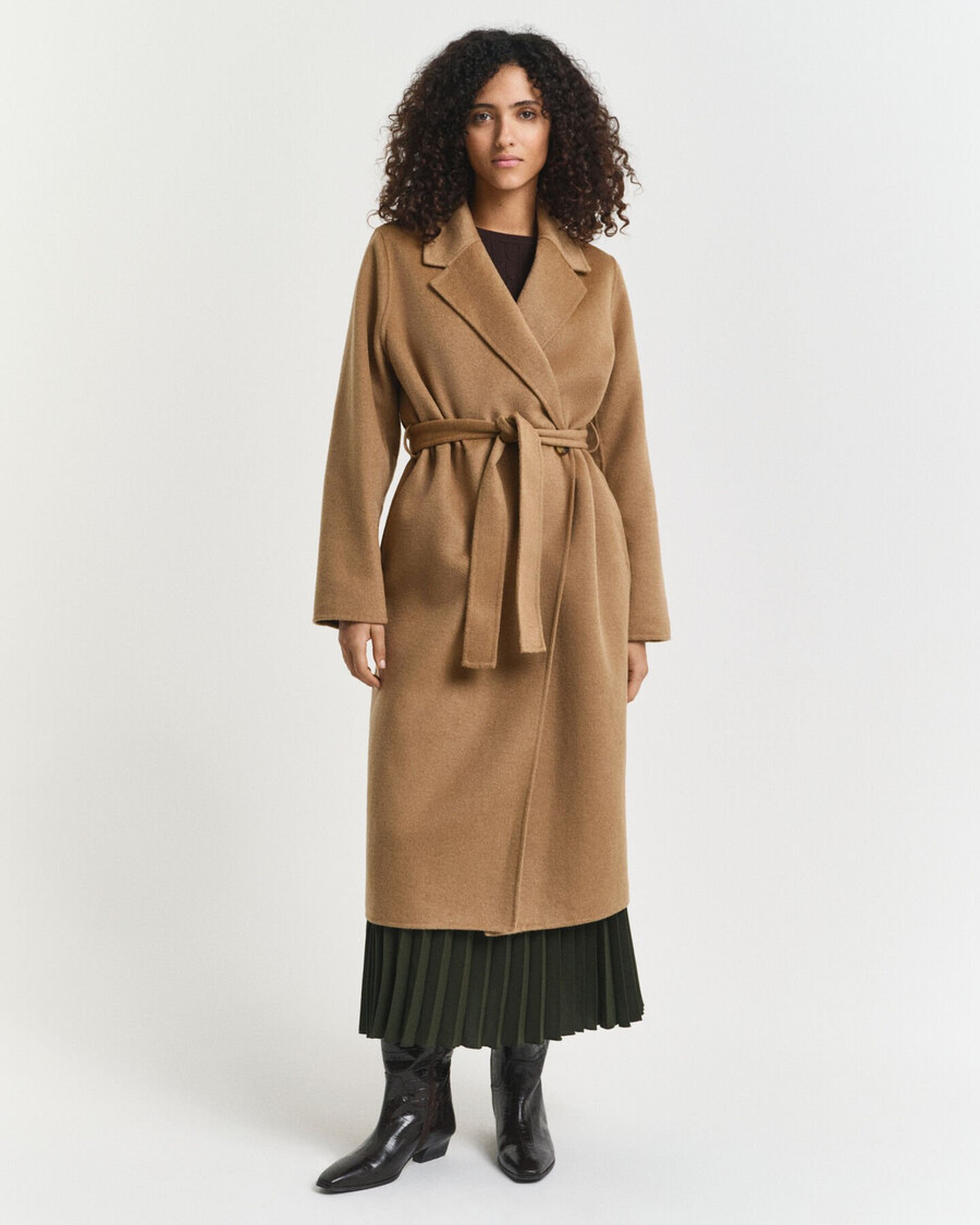 cappotto con cintura cucito a mano - cachi caldo