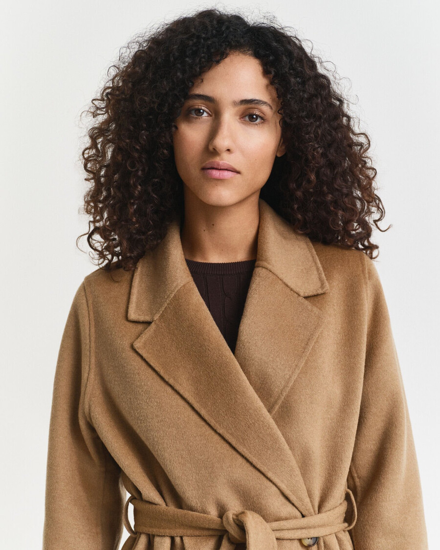 cappotto con cintura cucito a mano - cachi caldo