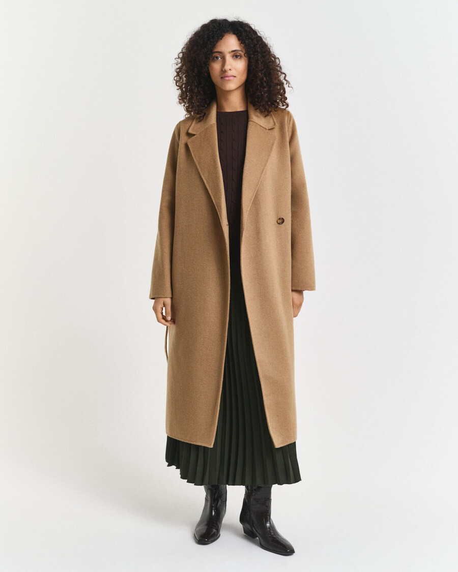 cappotto con cintura cucito a mano - cachi caldo