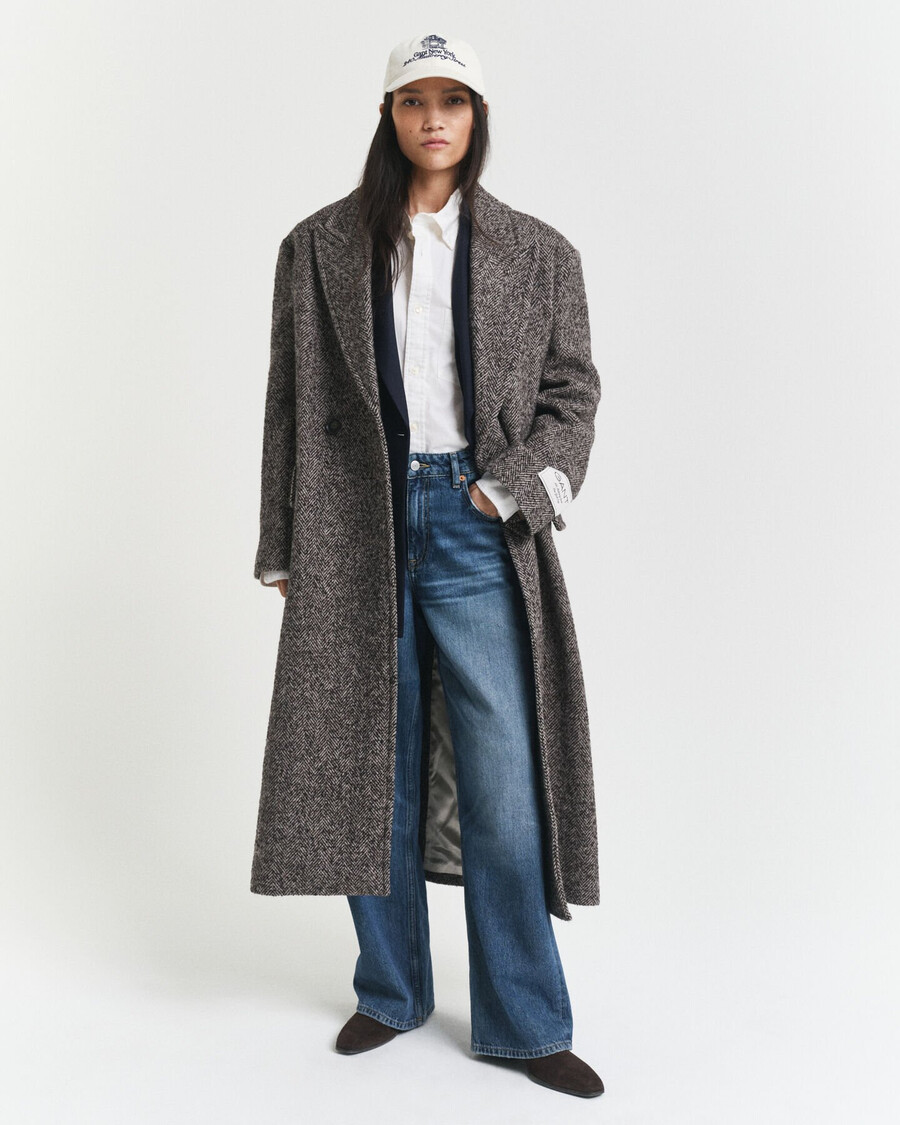 cappotto in misto lana a spina di pesce - marrone scuro melange