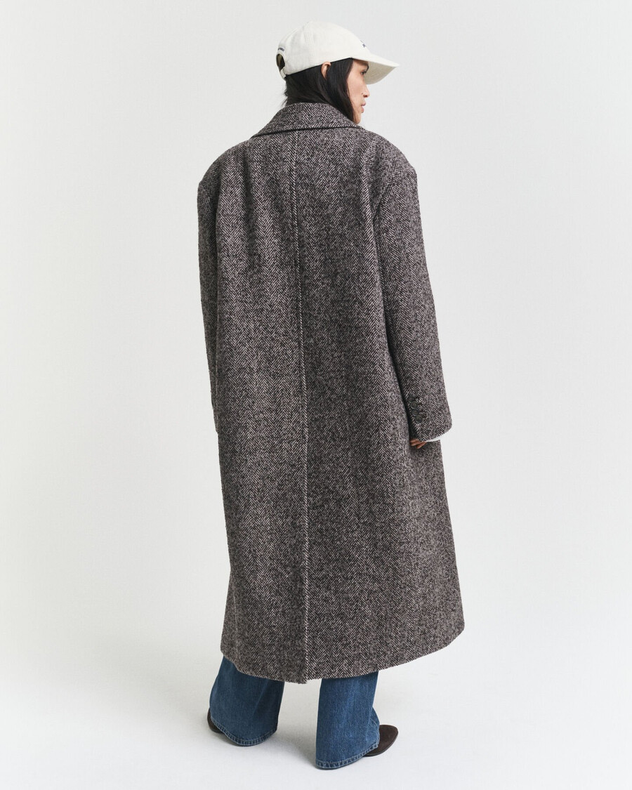 cappotto in misto lana a spina di pesce - marrone scuro melange